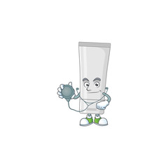 Canvas Print - A dedicated Doctor white plastic tube Cartoon character with stethoscope