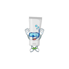 Poster - Mascot design concept of white plastic tube wearing Diving glasses