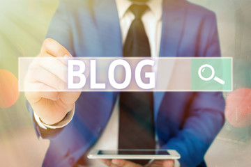 Poster - Word writing text Blog. Business photo showcasing regularly updated website web page run by individual