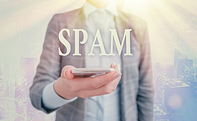 Poster - conceptual hand writing showing spam. concept meaning intrusive advertising inappropriate messages s