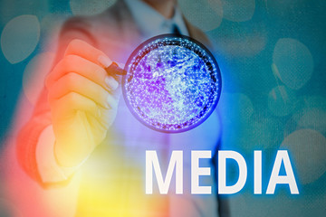 Poster - writing note showing media. business concept for the main means of mass communicationthat are regard