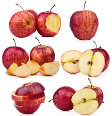 Red apple slic healthy fresh fruit from nature isolated on a white background.