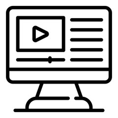 Poster - Playing videos on a computer icon. Outline playing videos on a computer vector icon for web design isolated on white background