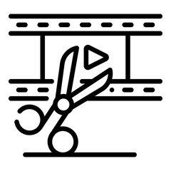 Poster - Video film and scissors icon. Outline video film and scissors vector icon for web design isolated on white background