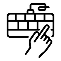 Sticker - Hand and keyboard icon. Outline hand and keyboard vector icon for web design isolated on white background