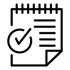 Poster - Sheet of paper and checkmark icon. Outline sheet of paper and checkmark vector icon for web design isolated on white background