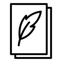 Poster - Feather on paper icon. Outline feather on paper vector icon for web design isolated on white background