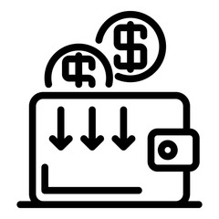 Poster - Wallet coins arrows icon. Outline wallet coins arrows vector icon for web design isolated on white background