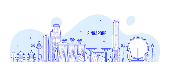 Wall Mural - Singapore skyline city buildings vector inear art