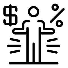 Poster - A man with dollar and percent icon. Outline a man with dollar and percent vector icon for web design isolated on white background