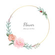 Peony flower frame. Gold frame. Wedding flower decoration. greeting card template