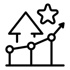 Poster - Arrow, diagram and star icon. Outline arrow, diagram and star vector icon for web design isolated on white background