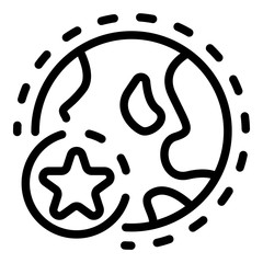 Poster - Star sticker on the globe icon. Outline star sticker on the globe vector icon for web design isolated on white background