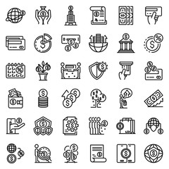 Poster - Credit union icons set. Outline set of credit union vector icons for web design isolated on white background