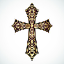 Ornamental Elegant Golden Cross / Vector Illustration