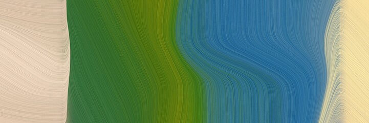 Aufkleber - abstract moving horizontal banner with wheat, dark olive green and teal blue colors. fluid curved lines with dynamic flowing waves and curves for poster or canvas