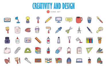 Sticker - 50 Creativity and design fill style icon set vector design