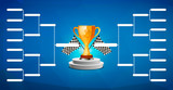 Fototapeta  - Tournament bracket template for 16 teams with golden cup winner award on blue background