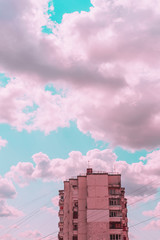 Sticker - Aesthetic view of the building against the background of the sunset sky