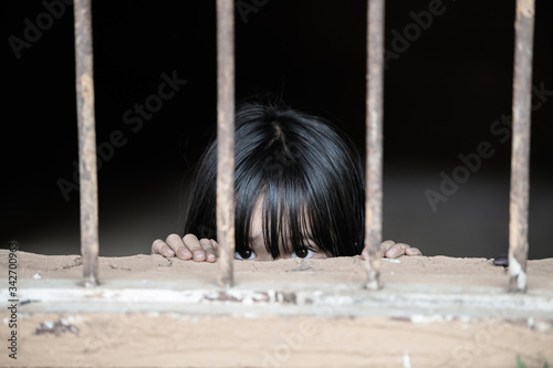 Cuadros en Lienzo Children imprisoned with violence Human rights concept, Human trafficking concep