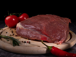 fresh raw meat on old wooden table