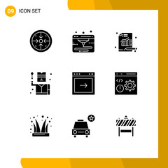 9 Thematic Vector Solid Glyphs and Editable Symbols of browser, spy, analytics, profession, crime