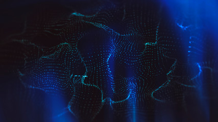 Poster - abstract pattern from a network of luminous points in space on a blue background, 3d render