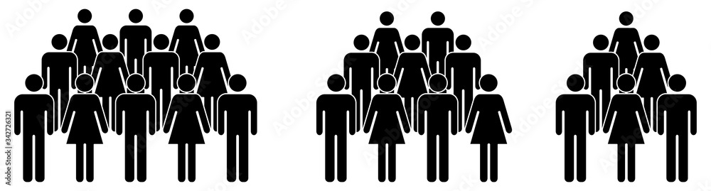 Simple crowd icon, group of people silhouettes standing in rows - obrazy, fototapety, plakaty 