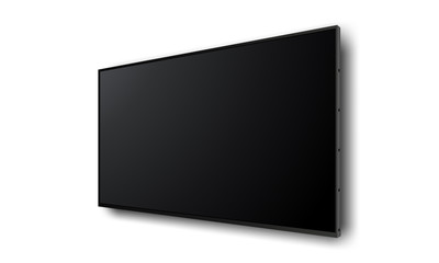 Fototapete - Wall wide television screen mockup with perspective view, isolated on white background. Vector illustration