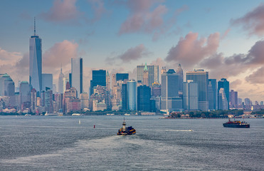 Fototapete - Freighters and barges in New York Harbor
