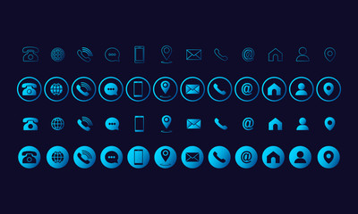 Poster - Set of communication icons set. Phone, mobile phone, retro phone, location, mail and web site symbols on isolated background for applications, web, app. EPS 10 vector.