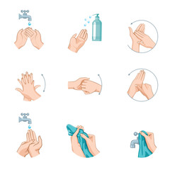 arms. instructions on how to wash your hands properly. a set depicting the stages of hand cleansing. vector illustration on a white background. it can be used as a poster 