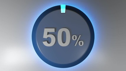 Poster - A blue circle sign with the write 50% and a rotating cursor - 3D rendering video clip
