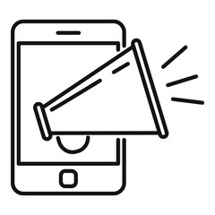 Poster - Smartphone campaign megaphone icon. Outline smartphone campaign megaphone vector icon for web design isolated on white background