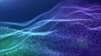Wall Mural - swaying waves of particles. abstract background with blue movement and flicker particles on a dark b