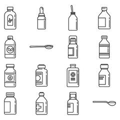 Poster - cough syrup bottle icons set. outline set of cough syrup bottle vector icons for web design isolated