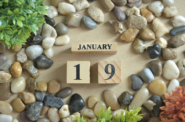 January Month, Appointment date with number cube design, colorful stone. Date 19.