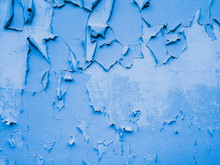 Full Frame Shot Of Blue Peeled Wall