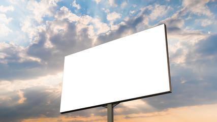 Wall Mural - mock up image: blank white billboard or large display with sun beams shining through clouds at sunse