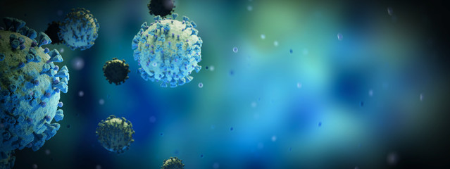 Aufkleber - Microscopic close-up of the covid-19 disease. Coronavirus illness spreading in body cell. 2019-nCoV analysis on microscope level 3D rendering