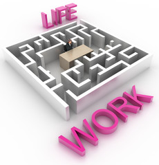 Poster - Maze concept, challenge and human choices theme. Original 3d rendering