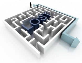 Poster - Maze concept, challenge and human choices theme. Original 3d rendering
