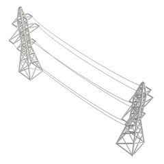 Power transmission tower high voltage pylon. 3d render illustration isolated on white background.