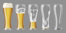 Tall Realistic Glasses With Lager Beer And Foam