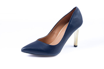 Elegant high heel navy blue woman shoes isolated on white background