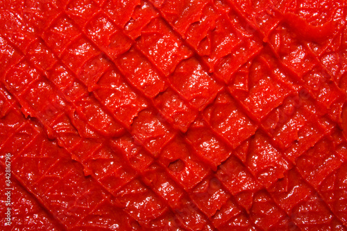 Fotografía The texture of tomato paste.Ketchup background.Tomato sauce.