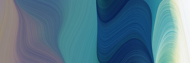 Poster - abstract artistic horizontal banner with teal blue, beige and gray gray colors. fluid curved lines with dynamic flowing waves and curves