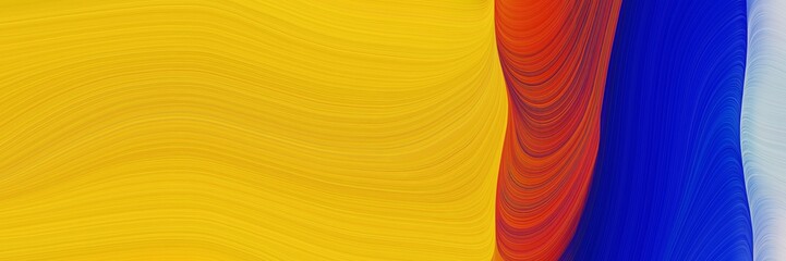 Aufkleber - abstract surreal horizontal banner with medium blue, amber and pastel blue colors. fluid curved flowing waves and curves