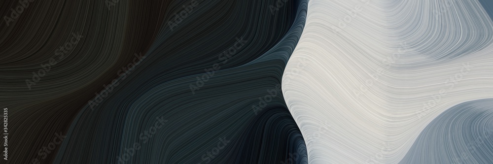 abstract flowing designed horizontal banner with very dark blue, silver and light slate gray colors. fluid curved lines with dynamic flowing waves and curves - obrazy, fototapety, plakaty 