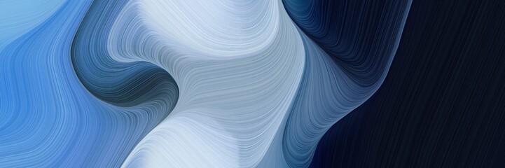 Wall Mural - abstract modern designed horizontal header with very dark blue, light blue and corn flower blue colors. fluid curved flowing waves and curves